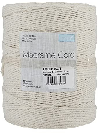 Trimits Natural Crafting Cotton Twisted Macramé Cord, 3mm x 525m