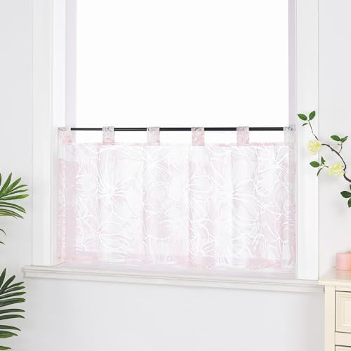 Joyswahl Scheibengardine Voile Ausbrenner Bistrogardinen mit Schlaufen »Alma« Kurzgardine HxB 45x90cm Pink Blumen 1er Pack