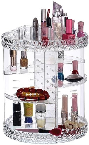 VR7 360° Rotating Acrylic Makeup Organiser - Roomy 3-Tier Stackable Drawers Skincare Organiser and More Clear Jewelry Perfect for Vanity Bathroom Bedroom - Beauty Stand Holder Organizer…