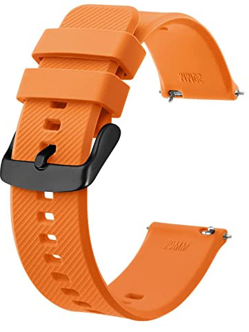 BISONSTRAP Bracelet de Montre 22mm, Bracelets de Montre en Silicone à Dégagement Rapide pour Hommes Femmes (Orange, Boucle Noire)