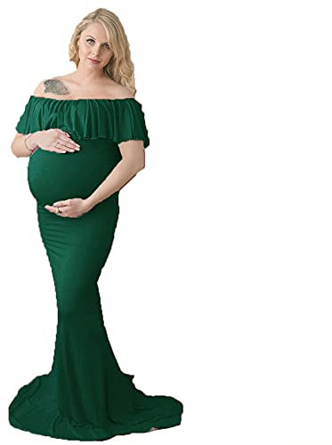 Daysskk Robe Grossesse Shooting Photo Robe Grossesse Vert Photographie Robe Femme Enceinte Shooting Photo Robe de Maternité Shooting Photo pour Plage Wedding Cérémonie L
