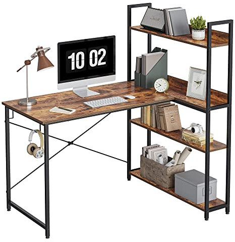 CubiCubi Computer Desk with Storage Shelves 120x84 cm, Small L Shaped Desk Home Office Coner Desk, Office Writing Desk, Brown