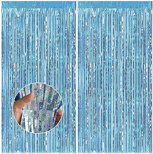 Feibmir 2 Stück Metallische Lametta Vorhänge,Glitzer Vorhang Deko,Folie Fringe Hintergrund Dekorative,für Geburtstagsfeier Baby Shower Hochzeit Weihnachten Dekorationen (Blau)