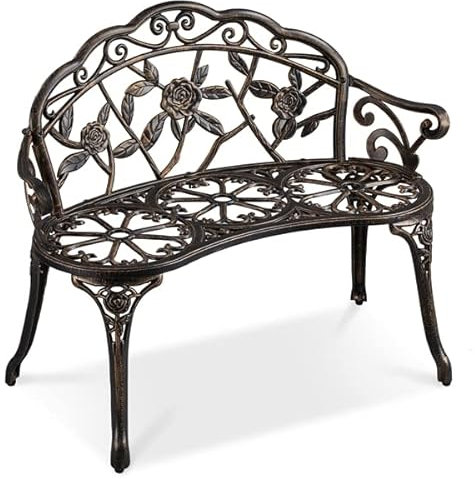 Yaheetech Banc de Jardin Extérieur Mobilier de Jardin en Aluminium Siège de Parc Bronze Vintage avec Dossier 99,5 x 57 x 78,5cm