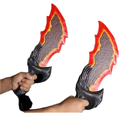 damdos Halloween Prop Cosplay Weapon for Ghost Kratos Flame Knife War NECA Sparta Kratos Blades of Chaos Sword (2pcs 18inch with Link)