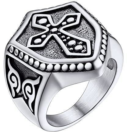 PROSTEEL Herren Kreuzritter Schild Ring Edelstahl Größe 62 Tempelritter Siegelring Statement Ring Modeschmuck Accessoire