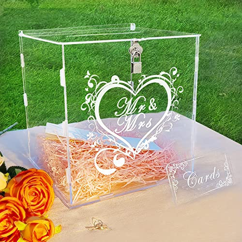Jolik Neuestes Design Acryl Hochzeitsbox Briefbox Hochzeit Geschenkkarten Box, Große Klar DIY Kartenbox Hochzeit Geldbox mit Schloss für Hochzeit Geburtstag Babyparty Jubiläum