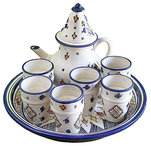 Set teiera marocchina in ceramica dipinta a mano