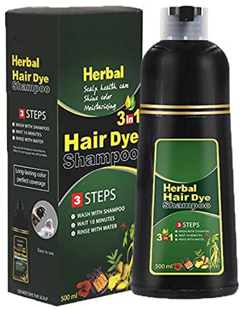 3-in-1 Herbal Hair Coloring Shampoo - Herbal Hair Dye Shampoo Natural Non-Scalp Hair Care Multi -10 Mins Herbal Hair Darkening Shampoo-Color Hair Dye for Men and Women 500ml. (Black)