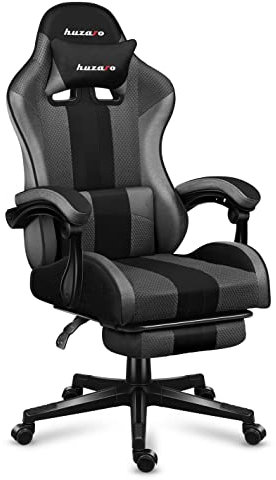 huzaro Force 4.7 Chaise Gamer | Ergonomique | Charge maximale - 140kg | Double Inclinaison | Accoudoirs | Coussin Lombaire | Tissu Huge Mesh | Repose-Pieds | Gris