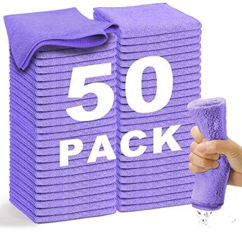 WEAWE® Mikrofasertücher - Serie 2100 (33x33cm) Superweiches, Hochsaugfähiges putztücher Lappen küche, wiederverwendbar, fusselfrei, waschmaschinenfest Microfasertücher Lila (50 Stück)