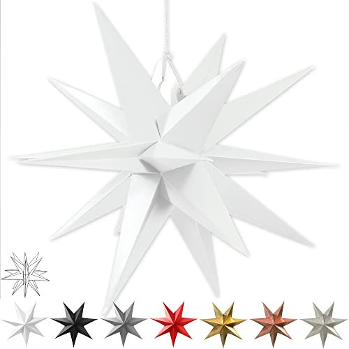 Frau WunderVoll® B-Ware/Angebot 3D-Faltsterne matt weiß 1 Stück Durchmesser 70 cm 18 Zacken geschlossene Oberfläche Feste Pappe/Weihnachtsstern, Adventsstern, Weihnachten, Advent, Fenster Dekoration