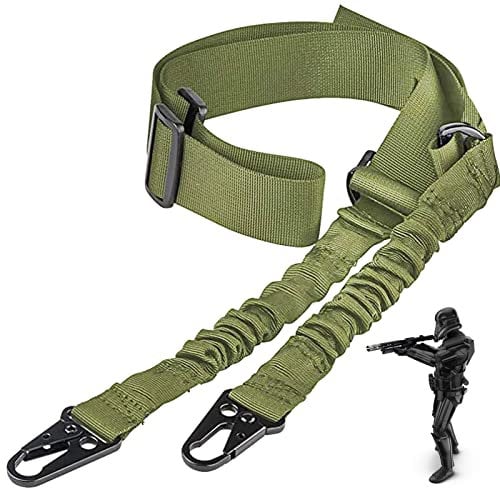ZONSUSE Gewehrriemen 2 Punkt Sling,Airsoft Schlinge,Trageriemen Gewehr 2 Punkt,Einstellbar Waffengurt Gewehr, mit Metallhaken,für Airsoft Schrotflinte Shotgun Jagd Camping Outdoor (1-Grün)