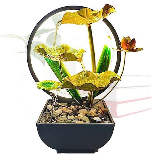 Zimmerbrunnen,3-stufiger Wasserfall Brunnen,Lotusblume Desktop-Wasser-Brunnen,Meditationsbrunnen mit Sand Steinen und LED Beleuchtung,für Meditation und Entspannung,Zuhause/Büro Dekoration (Stil 4)