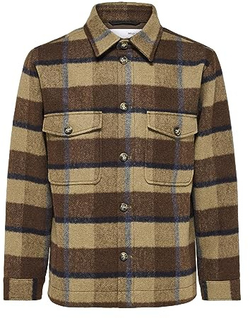 SELECTED HOMME Male Shacket Karierter Wollgemisch