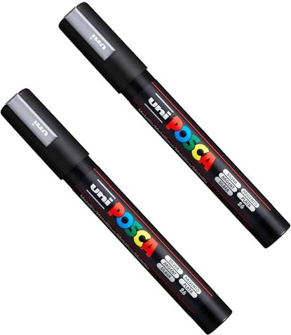Posca PC-5M Farbmarker, Kunststifte, 1,8–2,5 mm Spitze, 2 Stück (Silber)