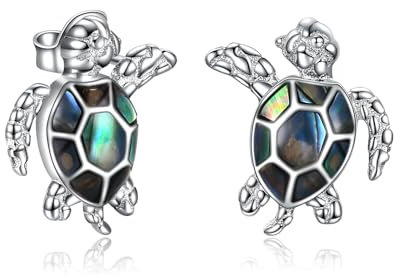 POPLYKE Schildkröte Ohrring für Frauen Sterling Silber Abalone Shell Schildkröte Ohrstecker Strandschmuck Geschenke für Mädchen Hypoallergenic (Abalone Muschel)