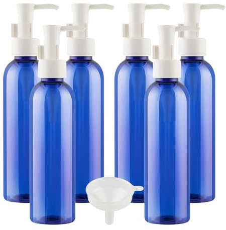LusDoly 6 pièces 200ml Bleu Vide Bouteille Plastique avec Blanc Pompe Cosmétique Bouteille pour Lotion De Cosmétique Lotion Le shampooing