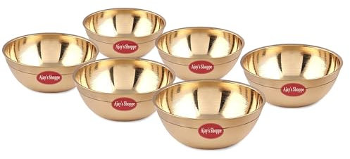 Ajay's Shoppe Pure Brass Small Bowl for Pooja/Diwali/Home Decor (75 ML, 6)
