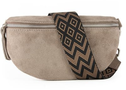 lePelou Bauchtasche aus Veloursleder, Wildleder Bauchtasche, Festival Tasche, Cross Body Tasche, Gürteltasche, Geschenk (Taupe 4, M)