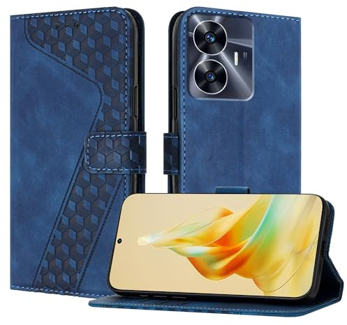 YIRRANZD Coque pour Realme C55 4G, Étui Housse Protection en Cuir PU [Pochette de Portefeuille] [Magnétique], Antichoc Etui à Rabat pour Realme C55 4G (Bleu)