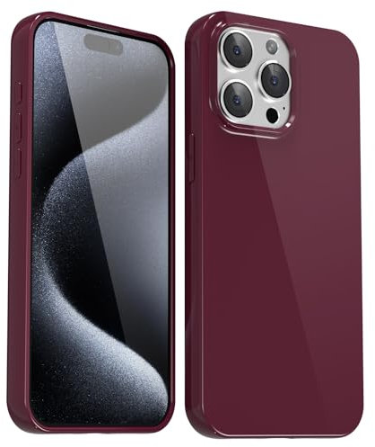Svanove for iPhone 15 Pro Case Silicone, Glossy Soft Rubber Gel Jelly Cute Protective Plastic Simple Plain Phone Case Cover for Women Girl, Slim Thin Flexible Shockproof TPU, Burgundy Wine
