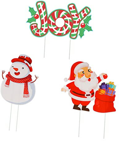 OFFSCH 3er Satz Gartenpfähle Für Weihnachten Mit Weihnachtsmann Und Schneemann-mustern Aus Kunststoff Für Außenbereich