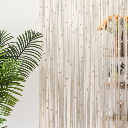 BECHAEO Boho-Makramee-Perlenvorhang, handgefertigt, mit Holzperlen, für Fenster, Tür, offener Schrank, Schlafzimmer, Wohnzimmer, Privatsphäre, Dekoration, 200,7 cm L x 91,4 cm B, Weiß