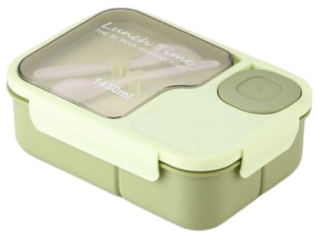 Kinder-LunchBoxen, Bento-Boxen mit Fächern für Kinder und Erwachsene, BPA-frei, Kunststoff, Salatboxen, Brotdose mit Besteck, geeignet für Schulkinder, Ausflüge und Picknicks (Grün, Standardgröße)