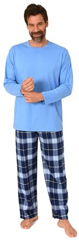 Normann Herren Schlafanzug lang, Pyjama mit Flanell-Hose in Karo-Optik, Farbe:hellblau1, Größe:56
