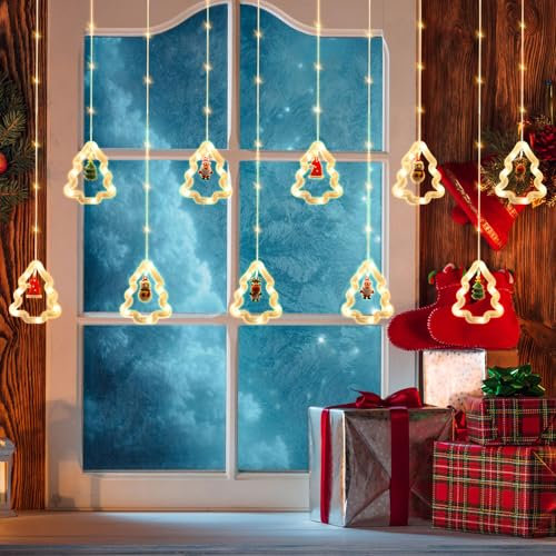 Joparri LED Sterne Weihnachtsbeleuchtung, 1x Lichtervorhang 3M Warmweiß mit Timer, Fenster Lichterkette Innen für Weihnachten Deko, Balkon, Party, Hochzeit Stern Lichterkette