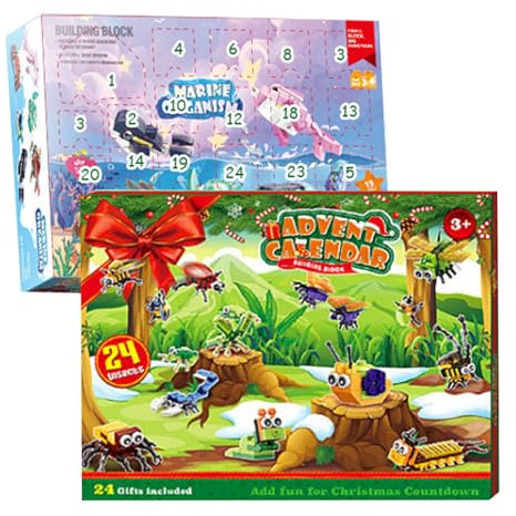 Weihnachts-Adventskalender 2023 mit Meerestier-Bausteinspielzeug, 24er-Pack, Weihnachts-Countdown-Kalender für Kinder, Weihnachtsgeschenke für Teenager, Jungen und Mädchen, Adventskalender für Kinder,