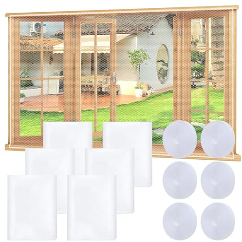 6 Stück Fliegengitter Fenster, 130 x 150cm Moskitonetze für Fenster, Insektenschutz Fensternetz, Mückennetz für Fenster mit Klettband, Ohne Bohren, für Fliegen Bug Bee Moskito-Schutz (white)