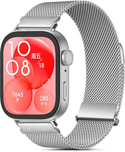 CHANRASI Métal Bracelets Compatible avec Huawei Watch Fit 3 Homme Femme,Bracelet Magnétique pour Huawei Watch Fit 3,Metal Argent