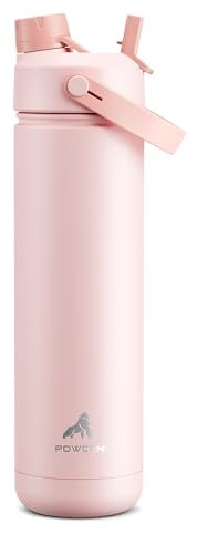 POWCAN 769ml/26oz Insulated Water Bottle with 2-in-1 Straw and Spout Lid, Keep Cold 24H, Leak-Proof, Fits in Car Cup Holder, Stainless Steel Water Bottle for Sports, Travel and School (Cotton Candy)