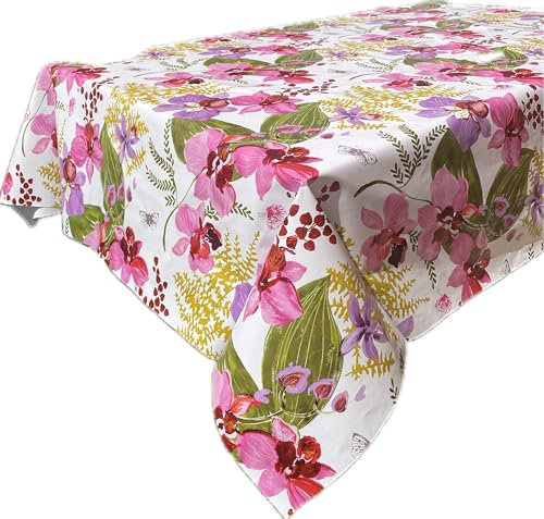 1KDreams Tovaglia plastificata - Tovaglia cerata - Floreale Orchidee, Fiori - Facile da pulire - Rettangolare - Made in Italy. (Fiori Lilla, 140x240 cm)