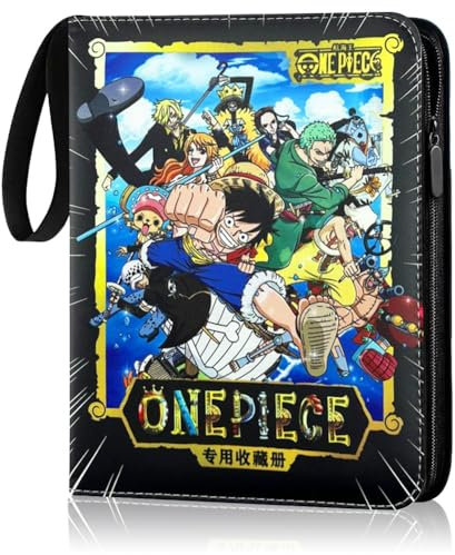 One Piece Album per Giochi Carte Anime 50 Pagine per 400 Carte Libro Porta Cartes con Cerniera Pelle PU Trasparente Impermeabile Cerniera Anime Cards Album Libro Regalo per Bambini A
