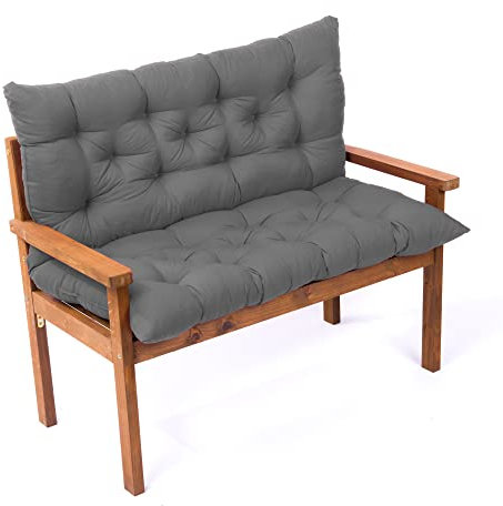 Dickes Sitzkissen für den Außenbereich, mit Rückenlehne, für Garten, Terrasse, Bank, Loveseat, Sitzkissen mit Bändern, 100 x 100 x 8 cm, Grau, Komfort für Möbel