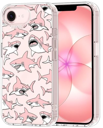MOSNOVO Hülle für iPhone 17e / iPhone 16e, [2 m Militärschutz] [Anti-Abblätter-Technologie] Transparente stoßfest TPU Stoßfänger Handyhülle mit Design - Rosa Haie