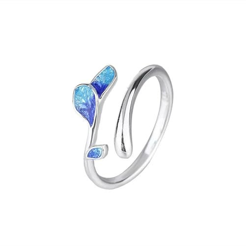 GWSGSFAS Modischer S925-Silberring mit Verstellbarer Öffnung, stilvoller, personalisierter Emaille-Ring mit Baumzweig-Anhänger für Damen, größenverstellbar, Silber