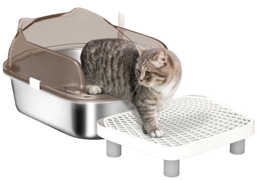 PawHut Edelstahl-Katzenklo mit Deckel, hohe Seitenwände, geschlossen