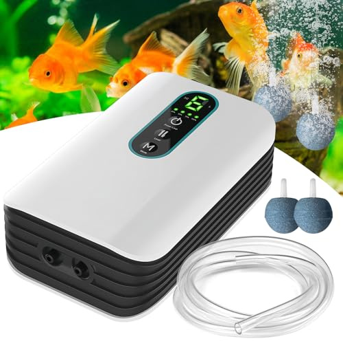 GOEDCH Pompa D'aria per Acquario: Pompa per Ossigeno per Acquario con 2 Prese Daria, Bianca per Ricaricabile Tramite USB, Ossigenatore Portatile Multifunzionale per Pesca All'aperto, Silenziosa