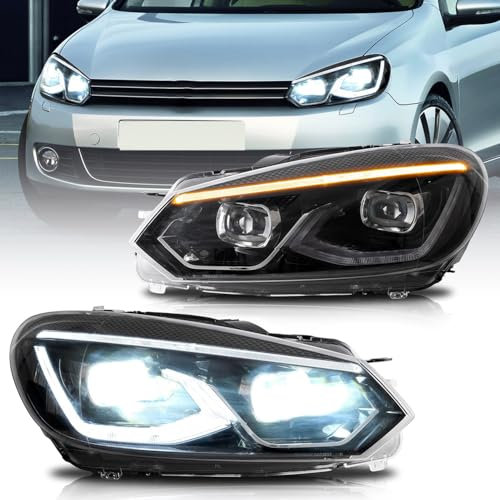 VLAND Scheinwerfer für Golf 6 MK6 TSI 2008-2013 (passt nicht für GTI/R/TDI) Frontscheinwerfer mit sequenzieller Anzeige, Mit E-Prüfzeichen(Q5 Lens)