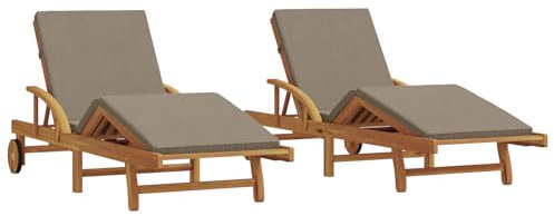 vidaXL Lettini 2 PCS con Cuscini e Ruote in Legno massello di Acacia Tortora