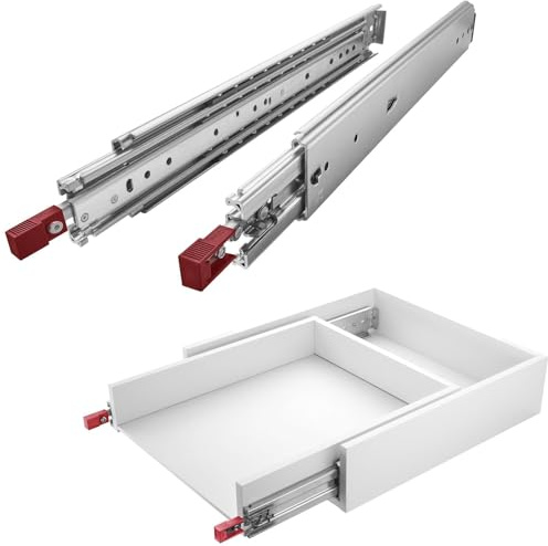 1 Paar SOTECH Schwerlastauszüge VarioSlide KV2-200-H76-L800-EH 812,8 mm | mit Lock-in/out Einrastfunktion rot Schwerlast-Vollauszug belastbar bis 200 Kg