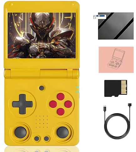 RG34XXSP Console de Jeux rétro Portable avec 5490 Jeux, 17 émulateurs, écran IPS HD 3,4 Pouces, Console de Jeux rétro Portable de Poche, Batterie 3300 mAh, Wi-FI 2,4/5 GHz et Bluetooth, 64 Go (Jaune)