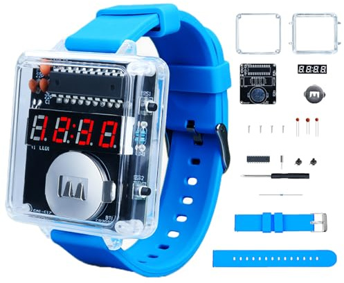 DIY LED Watch Soldering Kit, 12/24H Selectable Time Electronics Soldering Project Kit, 10S Automatic Sleep Mode with Silicone Strap for Circuit Board Learning School College STEM Education
