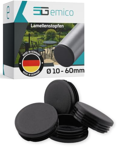 emico Lamellenstopfen Ø 50 mm - Rohrwandstärke 1,0-2,5 mm - 4 Stück Schwarz - Runde Stopfen aus hochwertigem PE - Witterungsbeständige & stoßfeste Rohrstopfen - Ideal für präzise Rohrabdeckungen