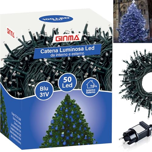 GINMA - Luci Natale Interno e Esterno LED con 8 Effetti Luce, Certificate, Basso Consumo e Impermeabili (Blu, 3 metri (50 LED))