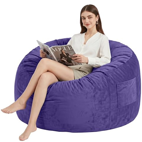 Kasunpul 2in1 Sitzsack mit Füllung,BeanBag mit Füllung für Kinder & Erwachsene, Flauschige Sitzsäcke mit Samtbezug für Wohnzimmer, Schlafzimmer, LILA, 90 x 90 x 49cm